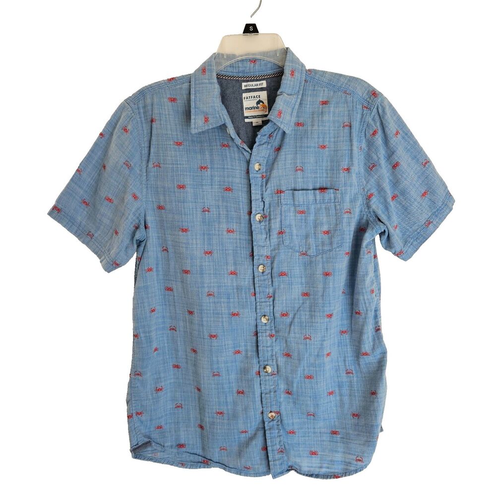 Fat Face Shirt Mens Small Blue Red Crab Print Marine Conservation Society